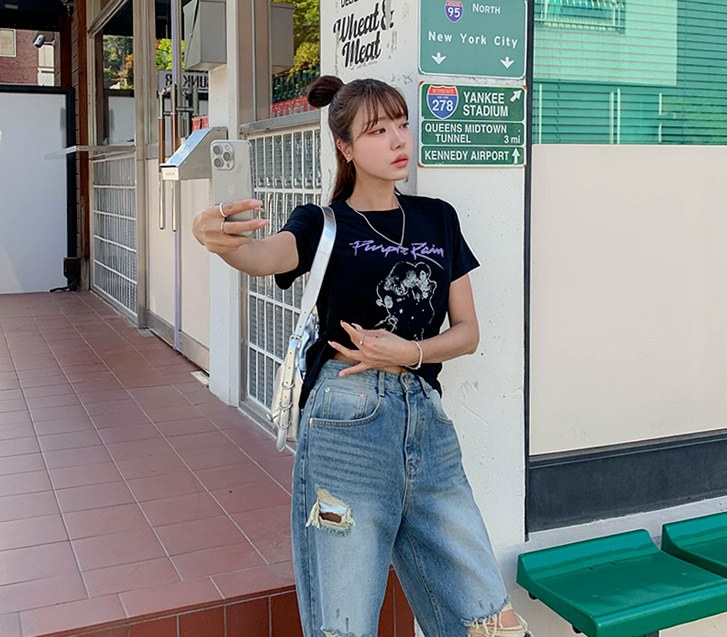 パープレーン捺染セミクロップ半そでTシャツ