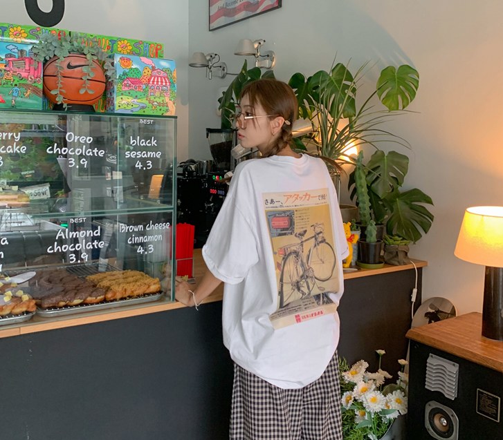 [男女共用]バイクプリンティング半そでロングTシャツ