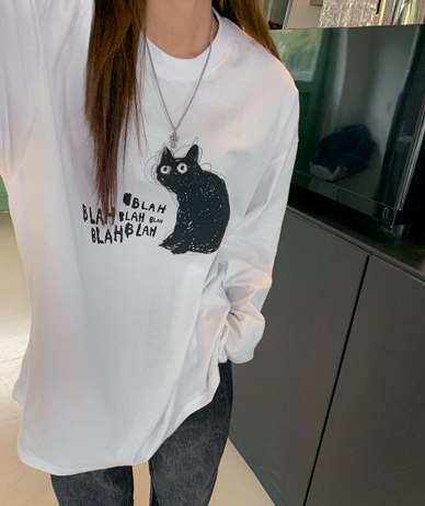 [男女共用]猫の汚れバクシー長袖ロングTシャツ