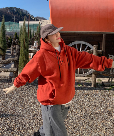 【男女共用】ヘビーフロントボタン フリースフードティーシャツ