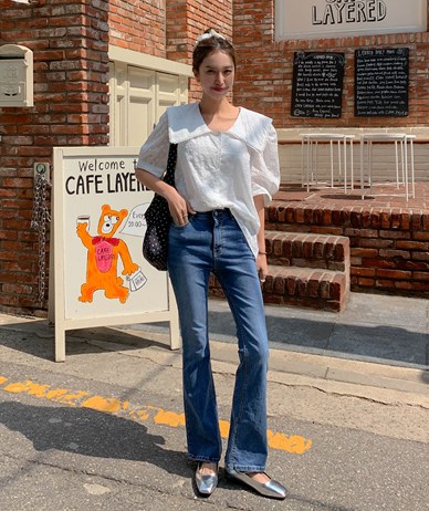 フレットデニムバンディングブーツカットパンツ