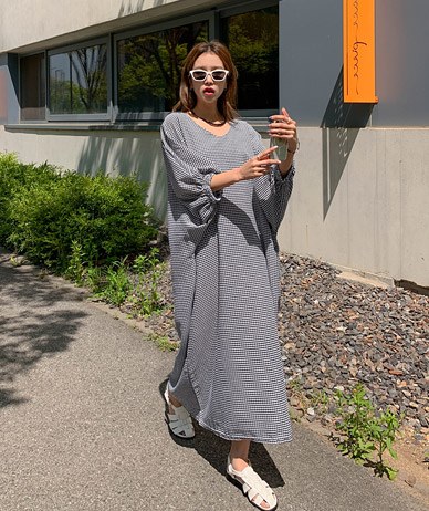 高バンチェック アオリ バクシー ロングワンピース