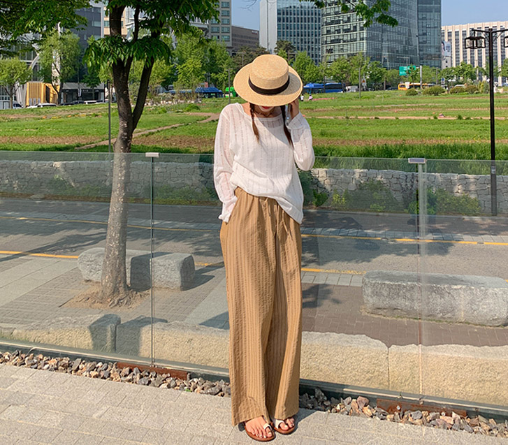 ウェールシアサーカーストライプワイドパンツ