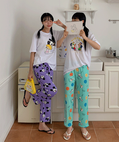 ミッキースヌーピースパンパジャマパンツ