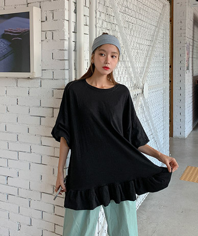 パンプキンシャーリングフレア半そでロングTシャツ