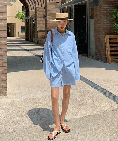 ケインストライプシャツハーフパンセット