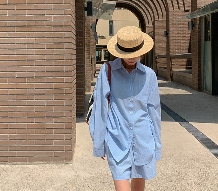 ケインストライプシャツハーフパンセット