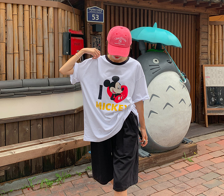 [企画セール10%]アイラブミッキー配色半そでTシャツ