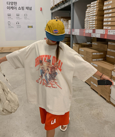 [男女共用]ブロークン・ナギルピグメント半そでロングTシャツ