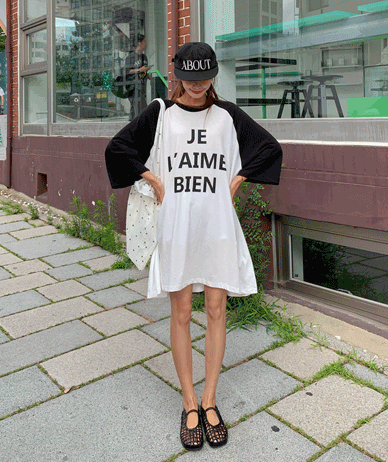 バイレタリング 汚染配色 ラグラン 7部 ロングTシャツ