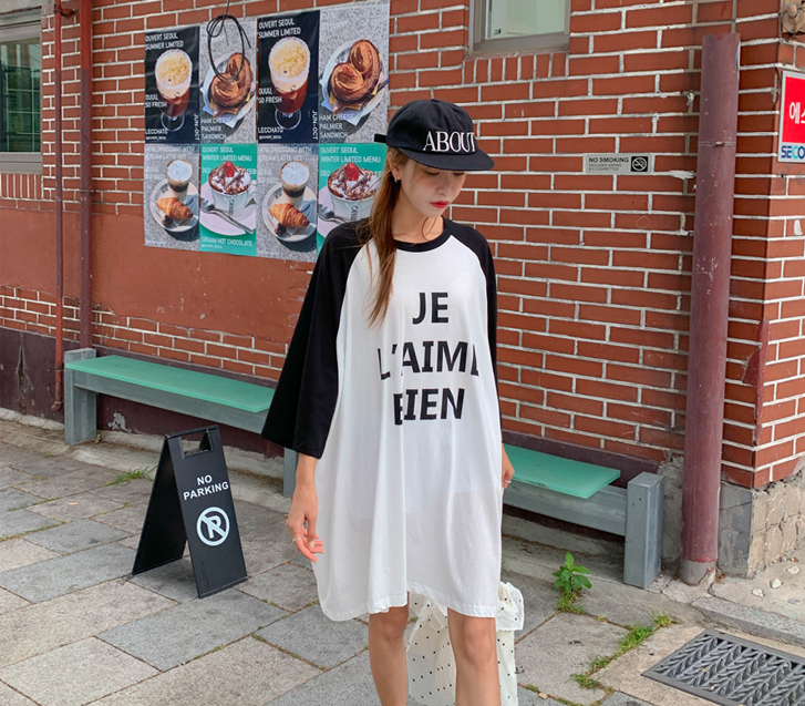 バイレタリング 汚染配色 ラグラン 7部 ロングTシャツ