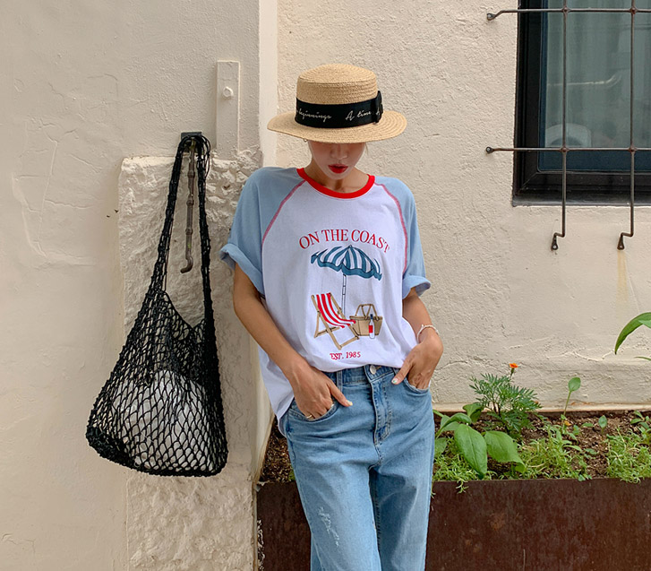 サンベッドナ塩ラグラン配色ステッチ半そでTシャツ