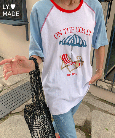 サンベッドナ塩ラグラン配色ステッチ半そでTシャツ