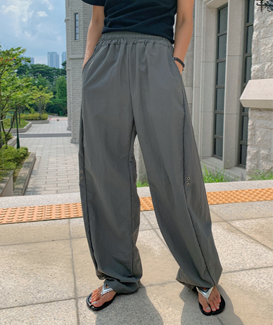 [男女共用]ヒルターナイロンアイレットカーブストリングワイドパンツ