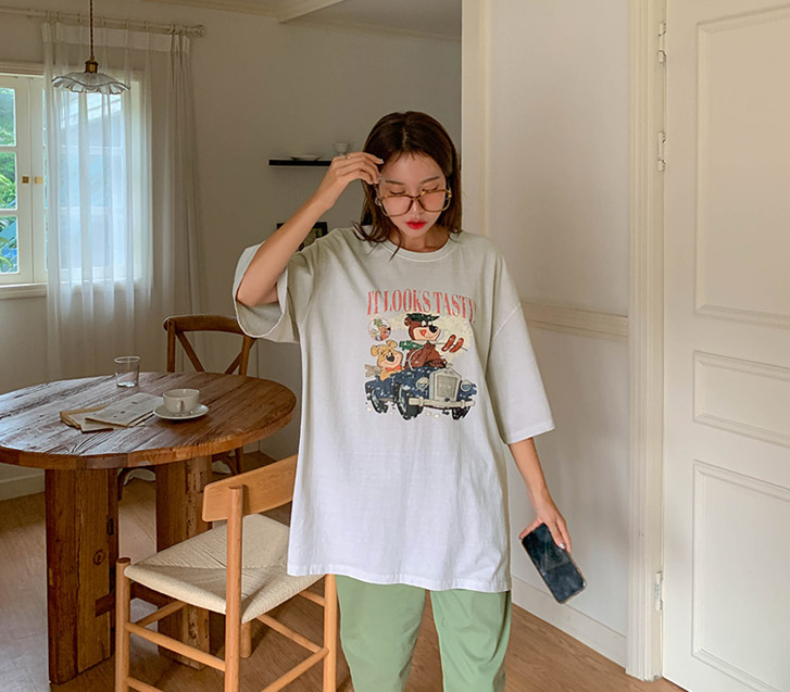 [男女共用]トリップベアナ塩ピグメント半そでロングTシャツ