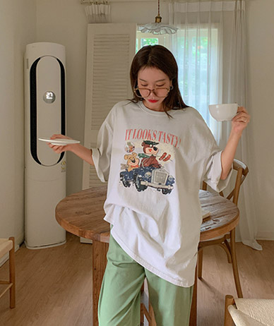 [男女共用]トリップベアナ塩ピグメント半そでロングTシャツ