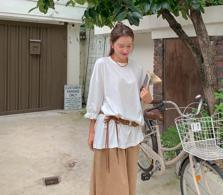 シルキーパフ 小売シャーリング ロングTシャツ