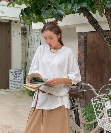 シルキーパフ 小売シャーリング ロングTシャツ
