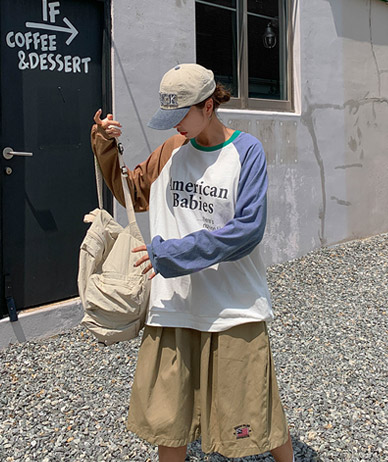 アメリカンナ染色配色ラグラン長袖Tシャツ