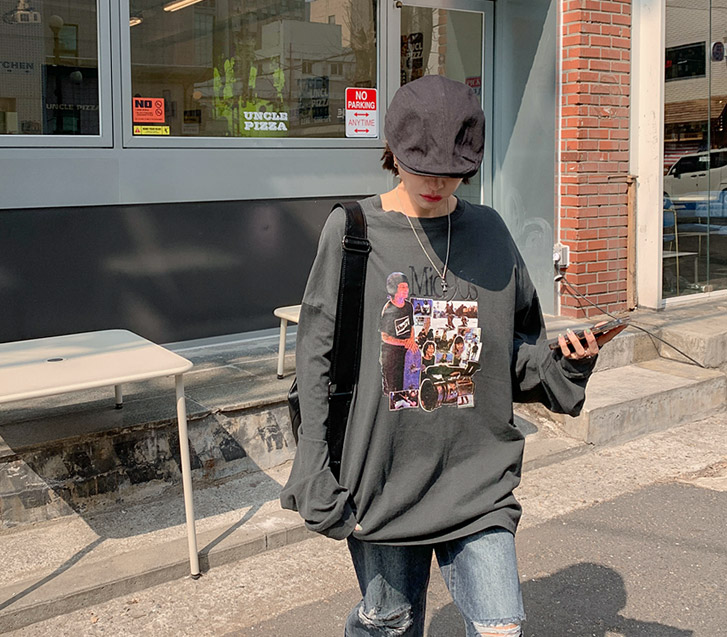 【男女共用】ミッド90s捺染ピグメント長袖ロングTシャツ