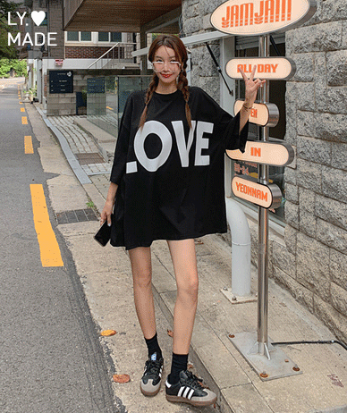 LOVE 汚染 オーバーフィット 7部 ロングTシャツ