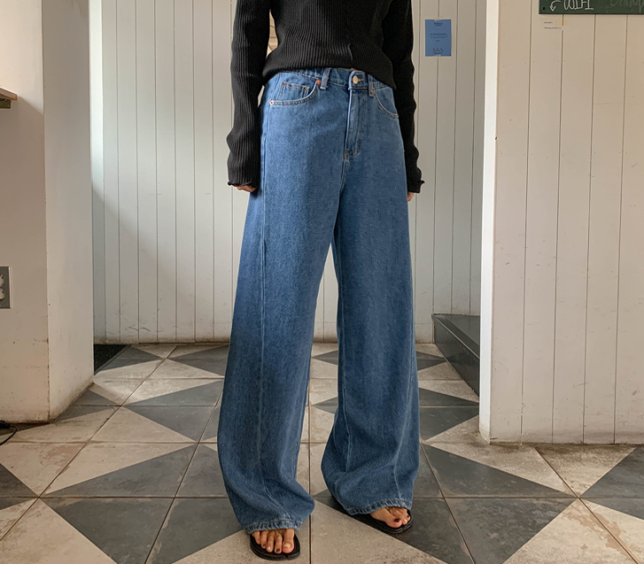 ハーベデニムバンディング切開ワイドパンツ