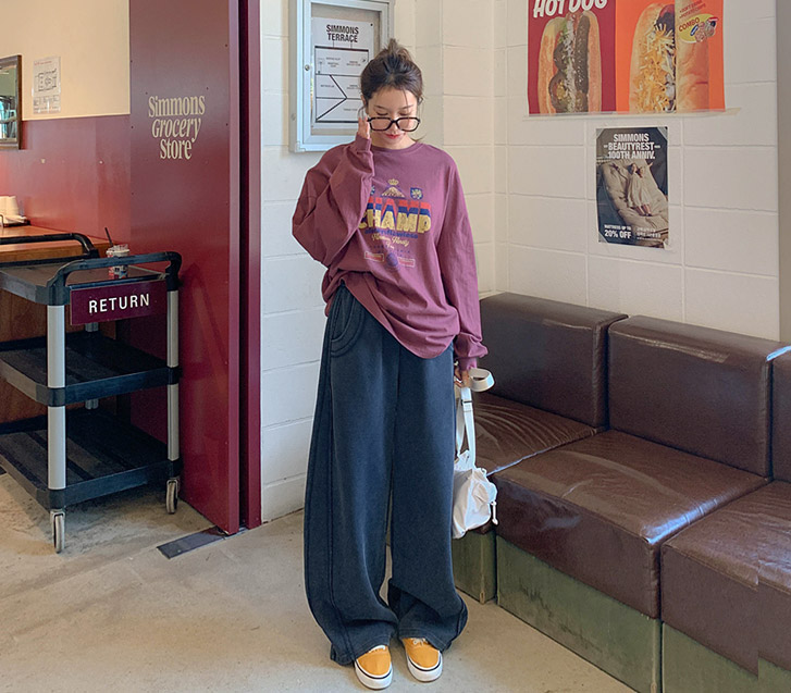 [男女共用]ベットピグメントウォッシング キュリーワイドパンツ