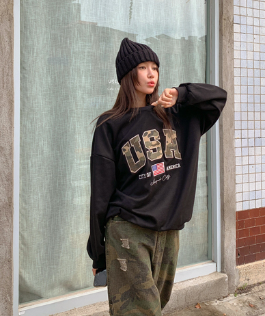 USA迷彩刺繍パッチトレーナー