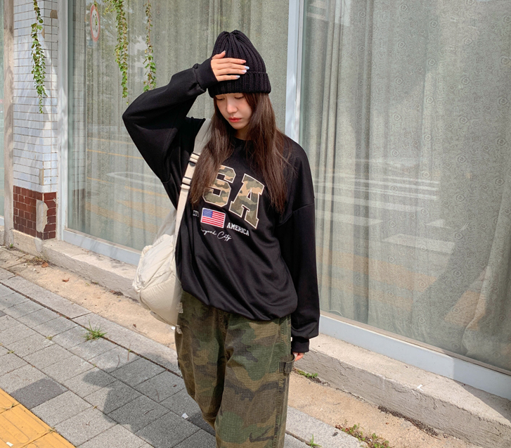 USA迷彩刺繍パッチトレーナー