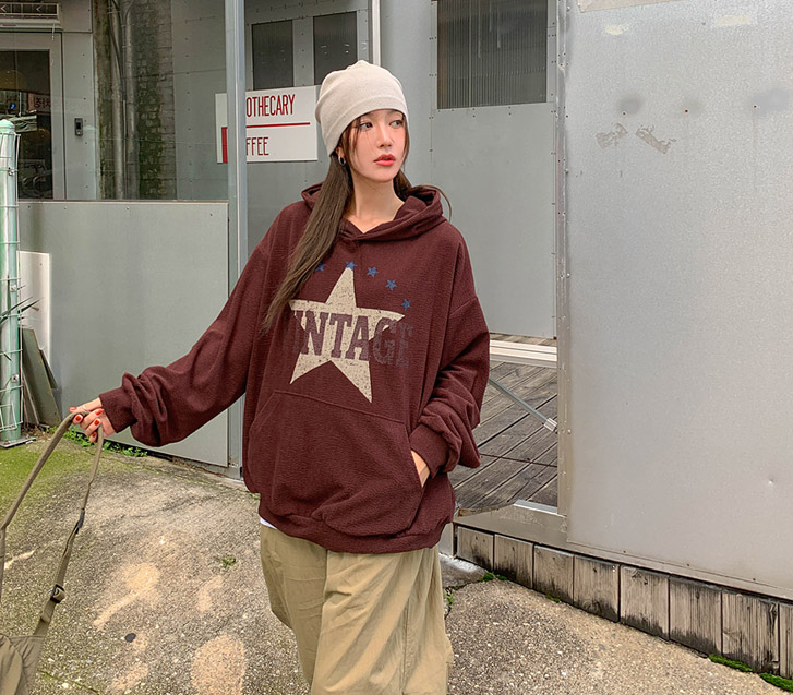 【男女共用】ビンテージスタンダードコーデュロイフードティーシャツ
