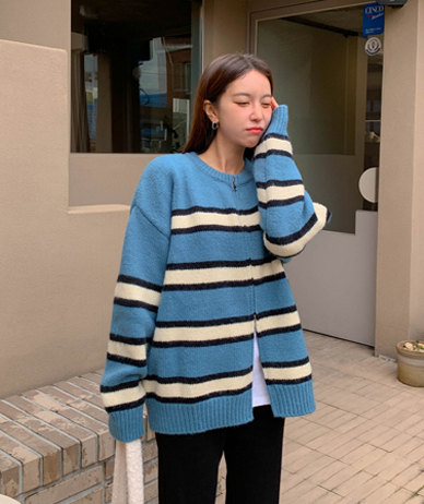 レオ配色 ダンガラ ツウェー ウールニット ザップアップジャンパ