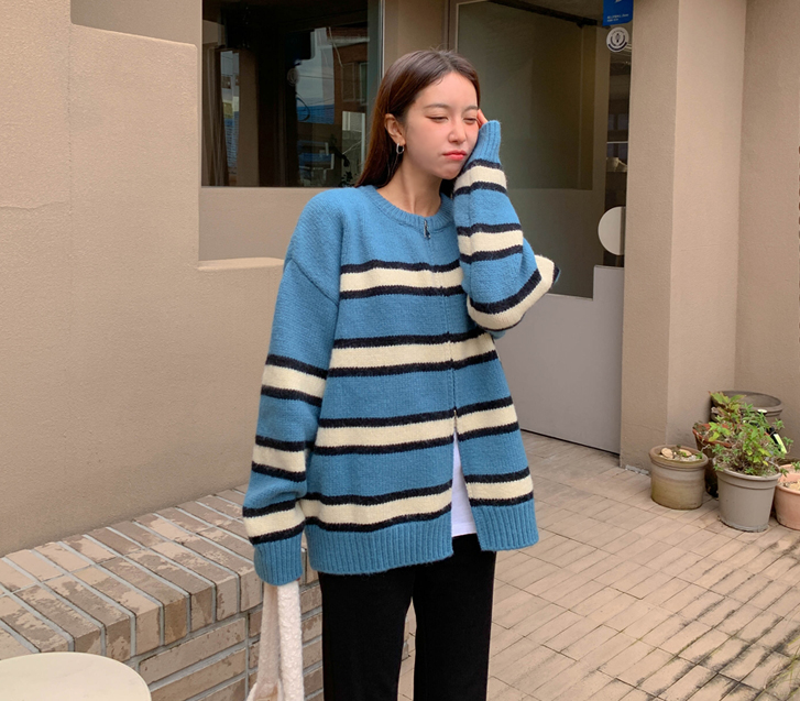 レオ配色 ダンガラ ツウェー ウールニット ザップアップジャンパ