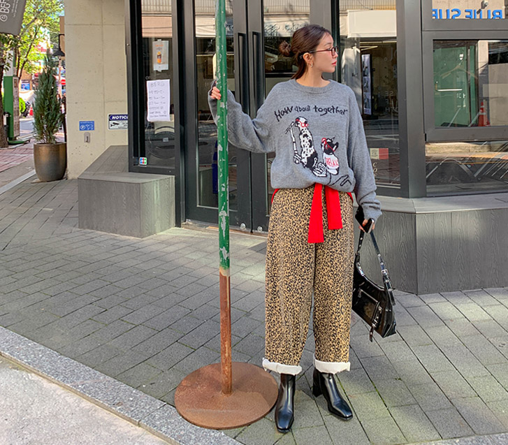ベルビーレオパードパタンバンディング排気パンツ