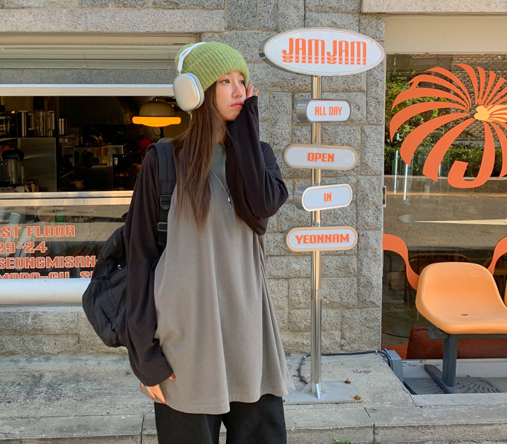 ミリオン配色ラグラン長袖ロングTシャツ