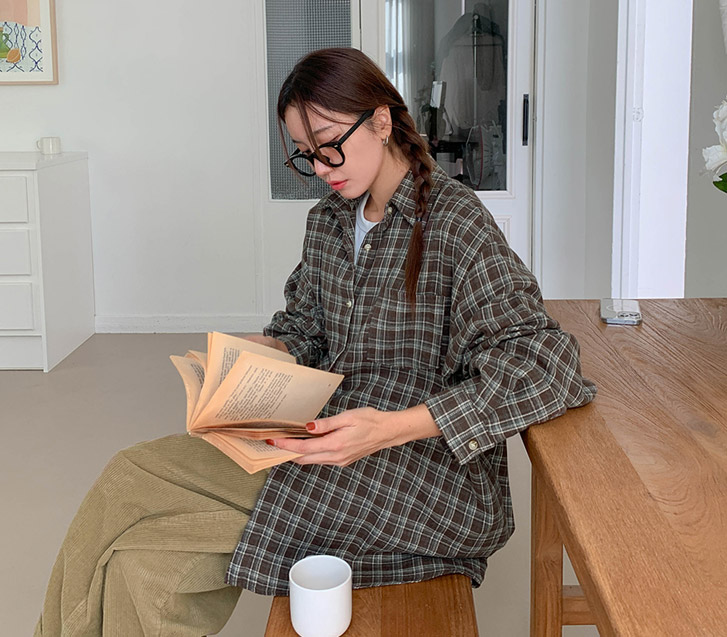 ゲルビッグチェックオーバーフィットポケットシャツシャツ