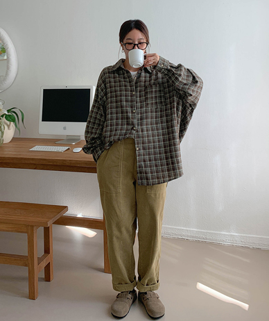 ゲルビッグチェックオーバーフィットポケットシャツシャツ