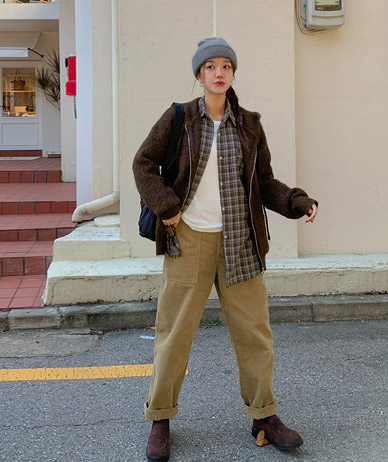 【男女共用】ウールブラシオーバーフィットニットフードザップアップジャンパ