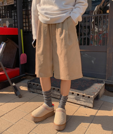 プリンコーデュロイバミューダ6部バンディングハーフパン