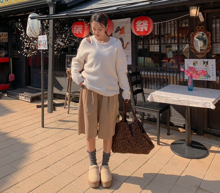 プリンコーデュロイバミューダ6部バンディングハーフパン