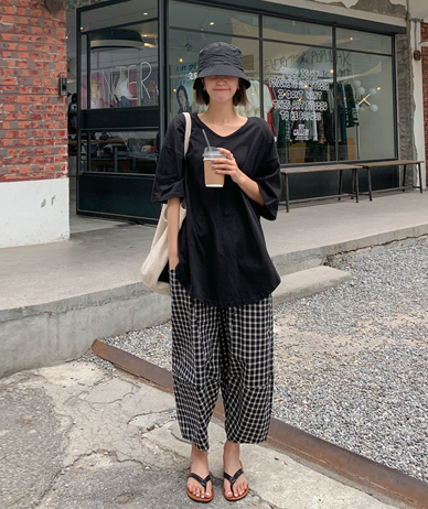 マーベルチェックバンディング排気パンツ