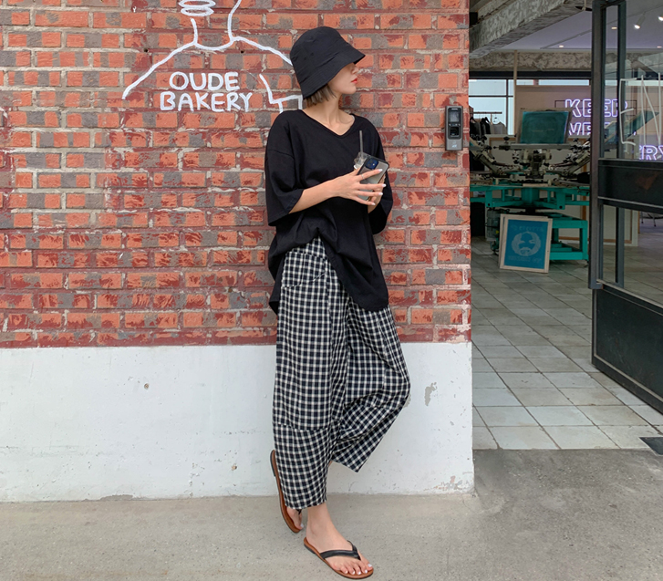 マーベルチェックバンディング排気パンツ