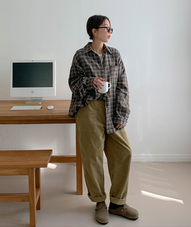 ゲルビッグチェックオーバーフィットポケットシャツシャツ