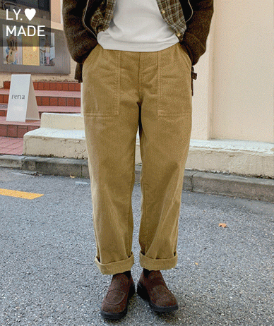 シリコンウォッシングコーデュロイポケットバンディング排気パンツ