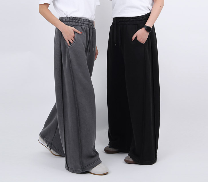 [男女共用]ソルトスノーウォッシングピンタック起毛ワイドトレーニングパンツ