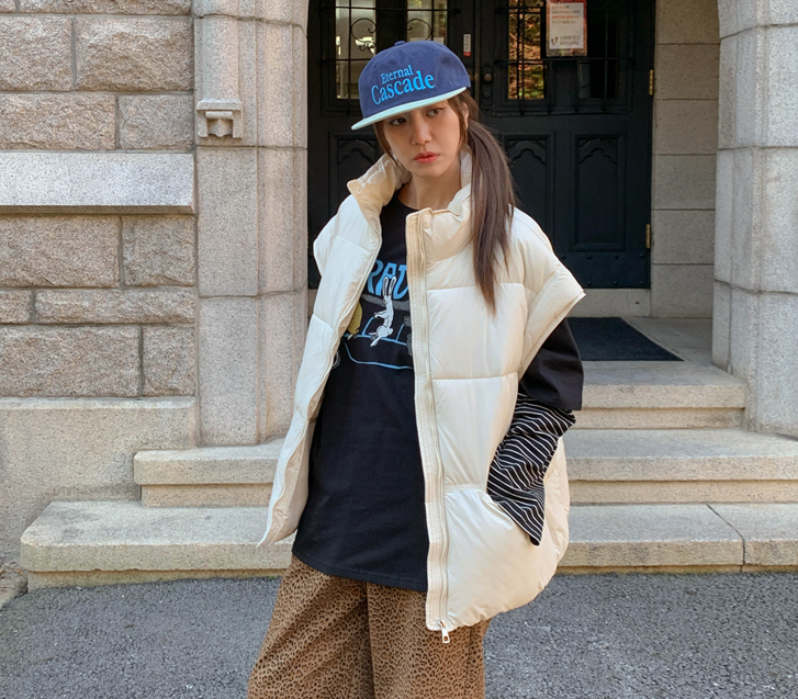 メクハイネックストリングウェロンパディングベスト