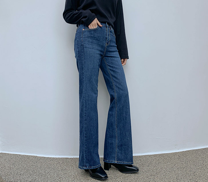 チェンス起毛デニム切開バンディングブーツカットパンツ