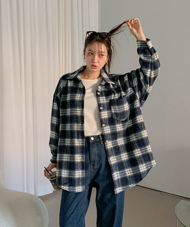 クリック 上着 オーバーフィット チェックシャツ