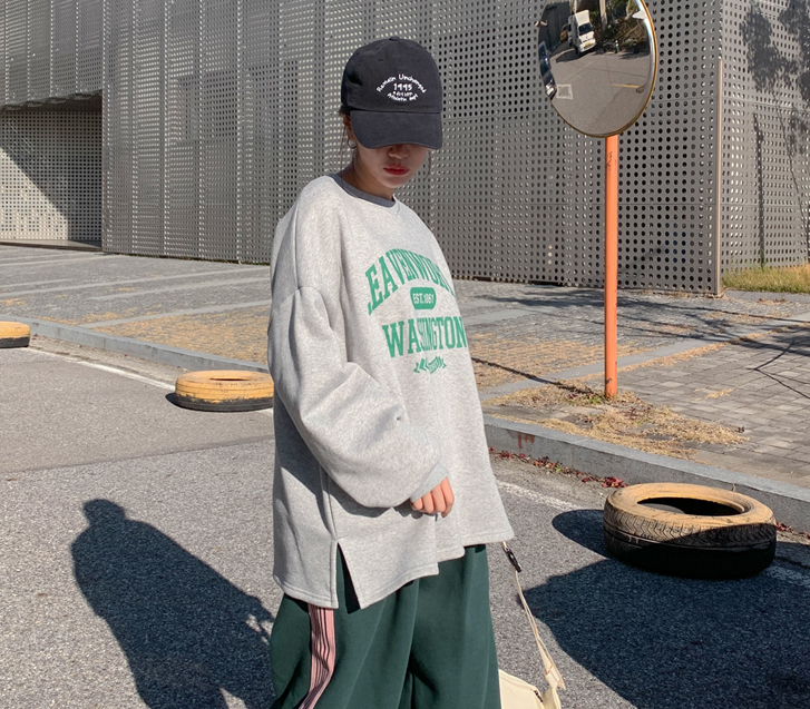 ワシントン捺染起毛トゥーム長袖ロングTシャツ