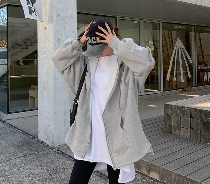 パッチカーグポケット 足元起毛 ロングフード ザップアップジャンパ