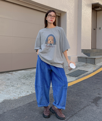 リナーコーデュロイ切開バンディングバギーワイドパンツ